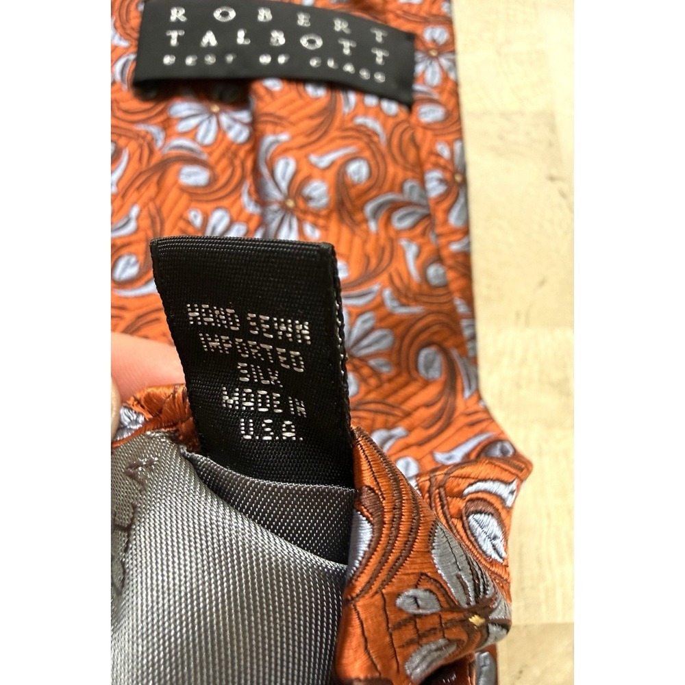 ROBERT TALBOTT Best of Class Silk Necktie Designer Woven Orange Blue Floral - Picture 5 of 8